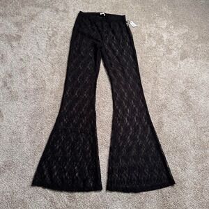 BLACK A.C.W FLORAL LACE BELL BOTTOMS